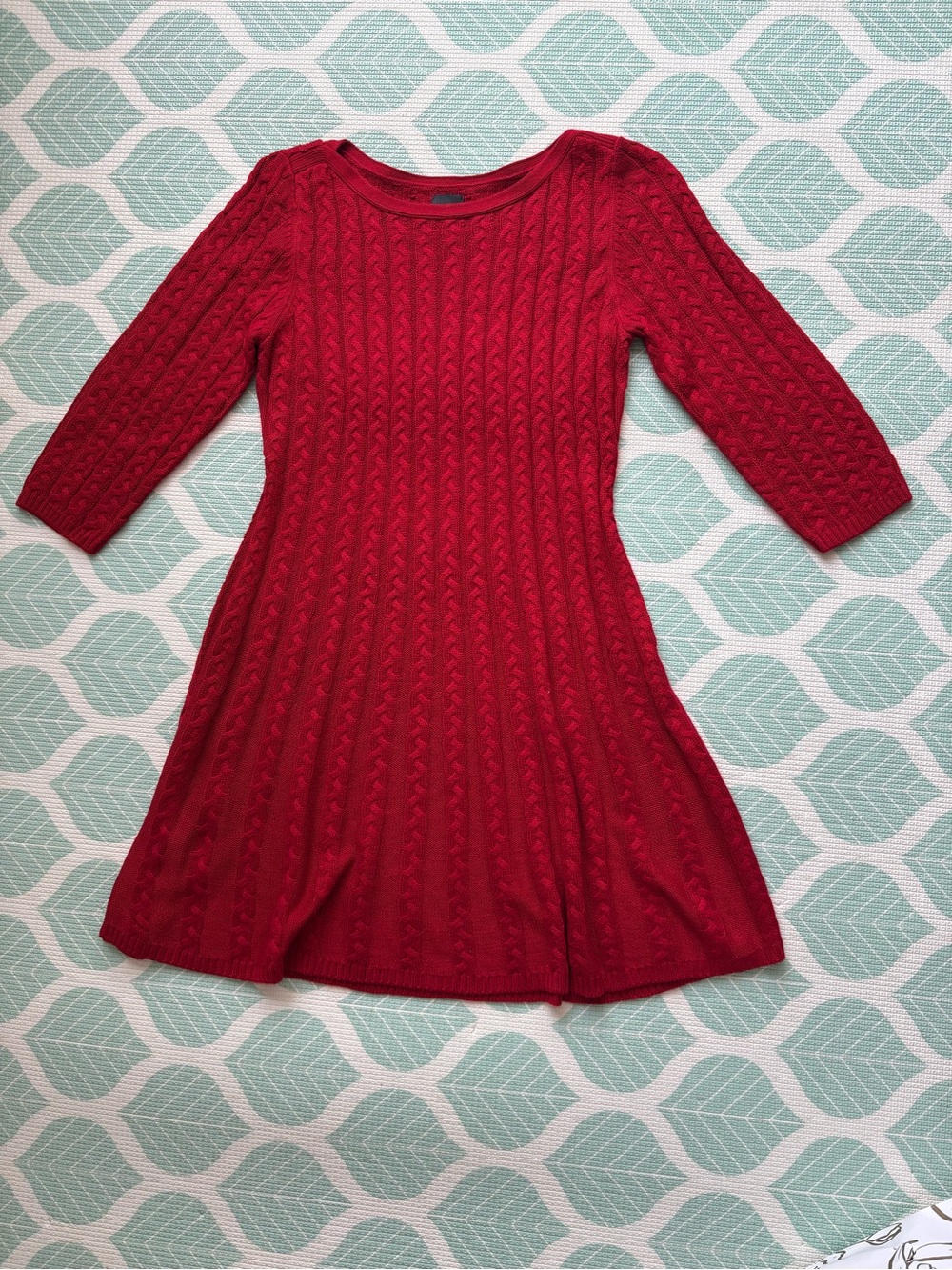 JH Collectibles Red Cable-Knit Long Sleeve Fit & Flare Dress